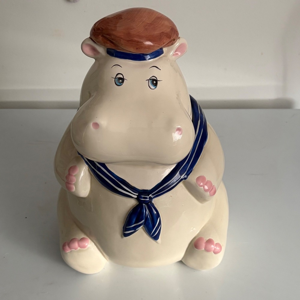 Vintage 1970s Sailor Hippo Cookie Jar Ceramic Made in Taiwan 11" Rare